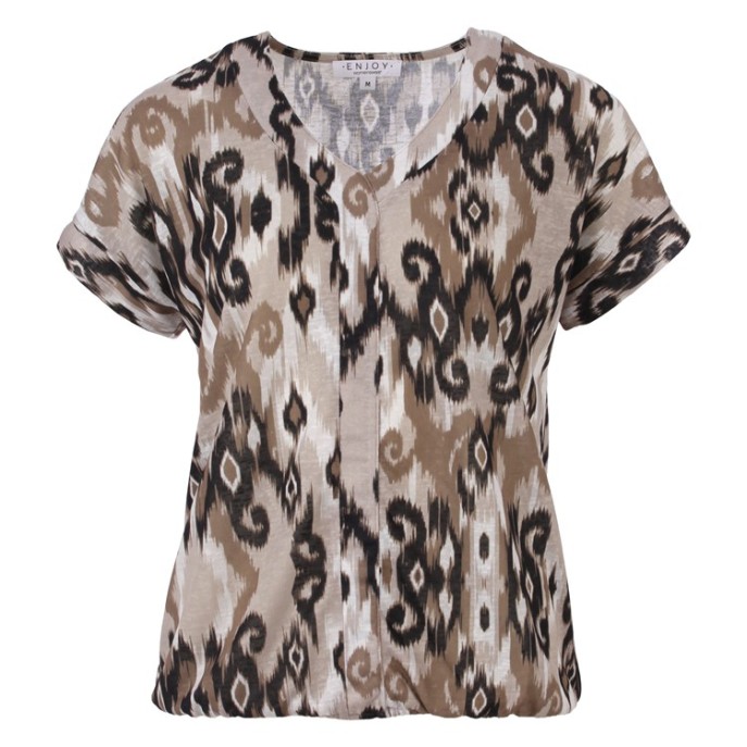Enjoy Blouson shirt vhals print Bruin zand zwart
